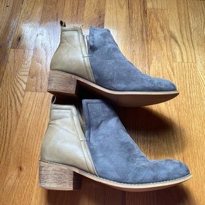 Barely worn blue & tan suede booties